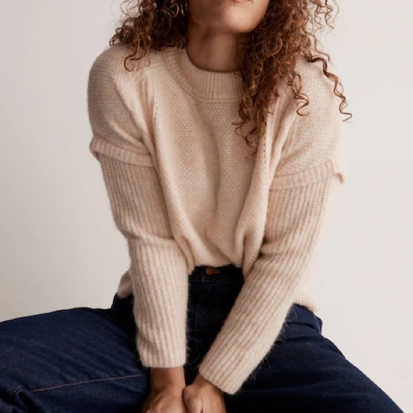 Madewell Sweaters - Madewell Cable Havener Pullover Sweater Boxy Beige Alpaca Wool Blend Size Medium